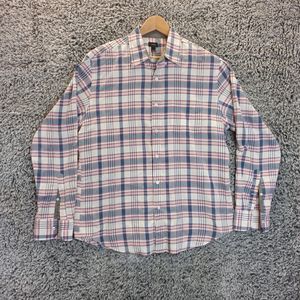 J Crew Shirt Men Large White Blue Plaid Casual Button Down Collar Long Sleeves